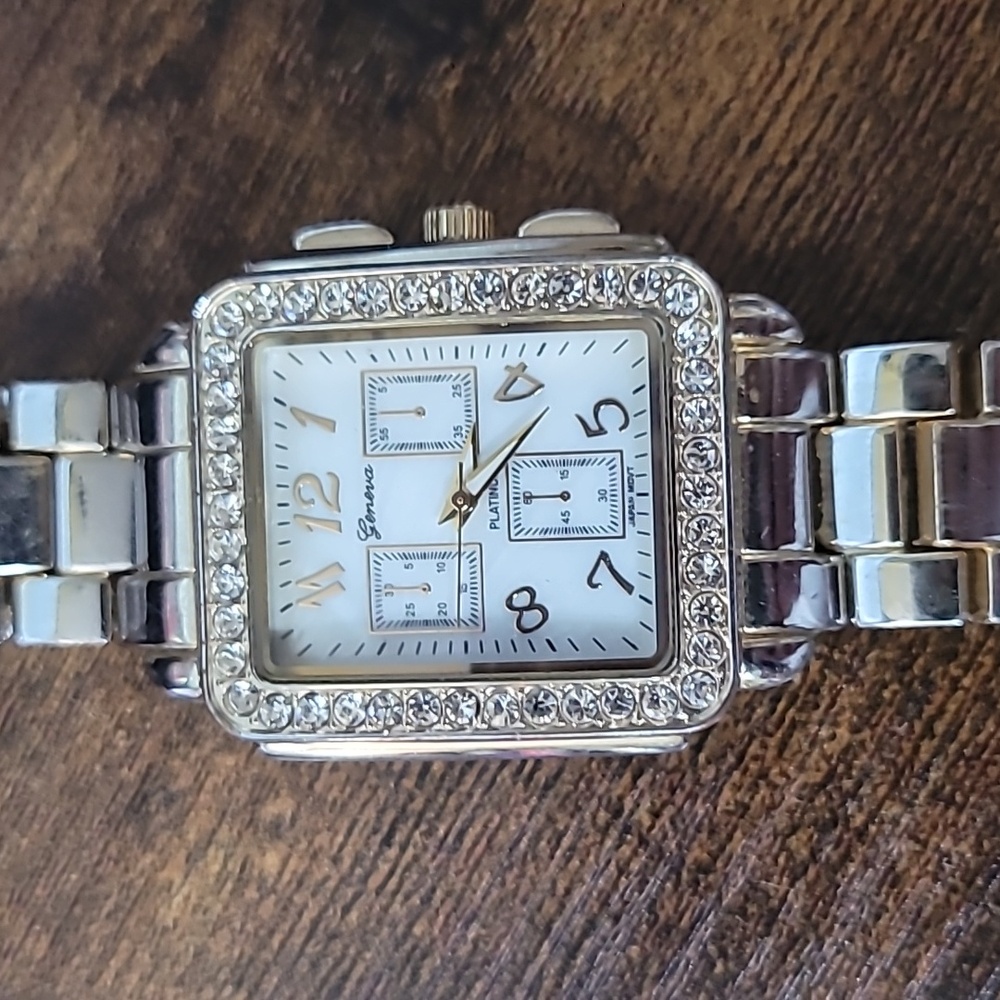 Geneva Platinum Stainless Steel Rhinestone Watch Womens - Picture 2 of 6